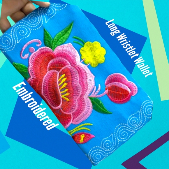 NWT!! Beautiful New Vintage Blue Floral Embroidered Long Wristlet Wallet !!💖💖 - Picture 2 of 11